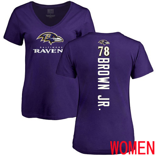 Baltimore Ravens Purple Women Orlando Brown Jr. Backer NFL Football #78 T Shirt->nfl t-shirts->Sports Accessory
